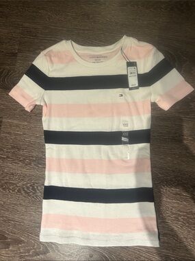Tommy Hilfiger Pink, Navy & White Striped Short Sleeve Tee